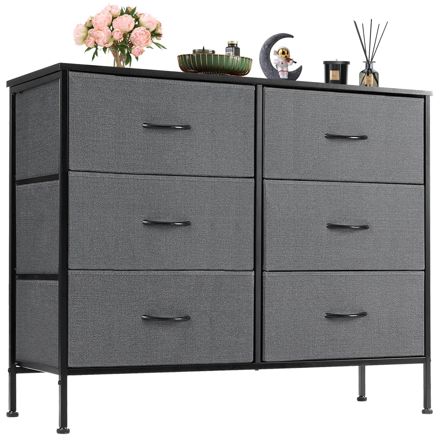 JHK Six Fabric Drawers Nightstand With Storage Cabinet