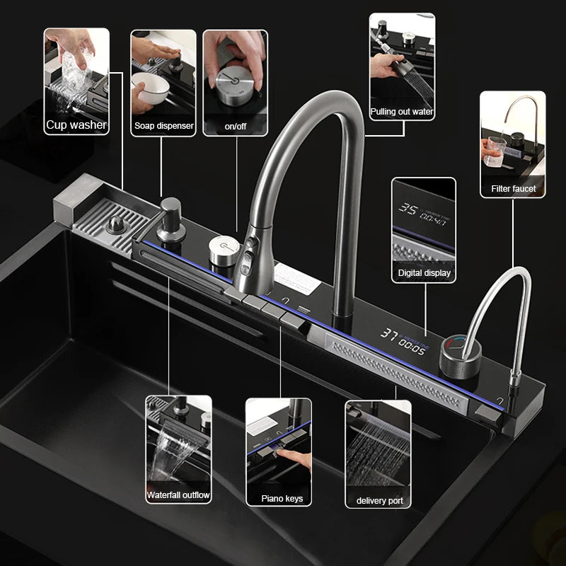 Stainless Steel Kitchen Faucet Set With Rainfall Spout And Sprayer