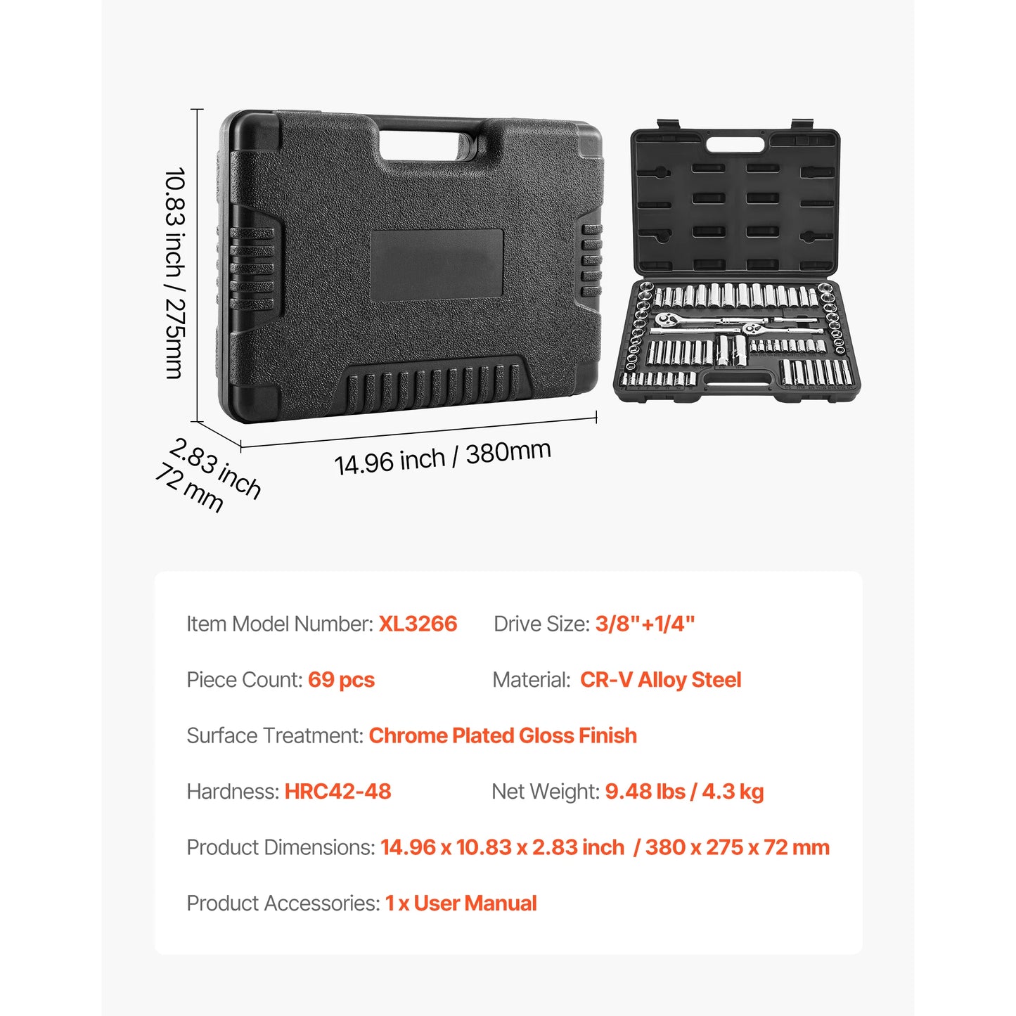 SucceBuy 86 Piece Socket Set Ratchet SAE Metric Tools