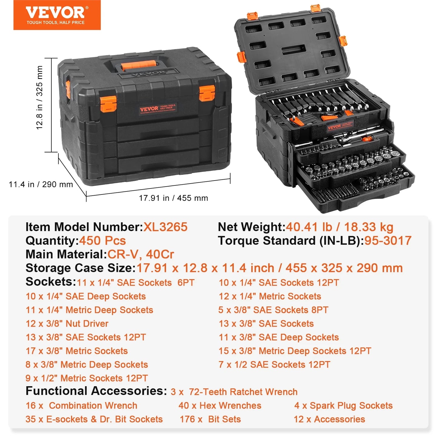 SucceBuy Mechanics Tool Set and Socket Kit 450 Pcs