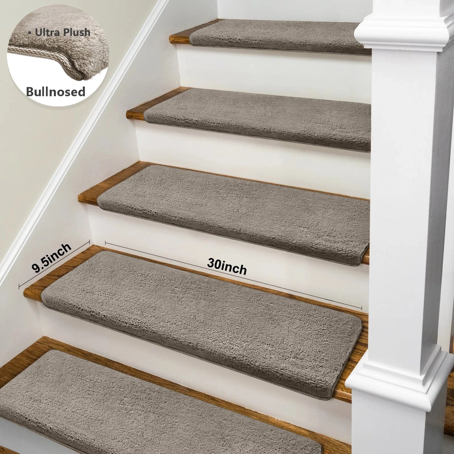 Bullnose Non Slip Stair Treads Ultra Plush Washable Self Adhesive Mats