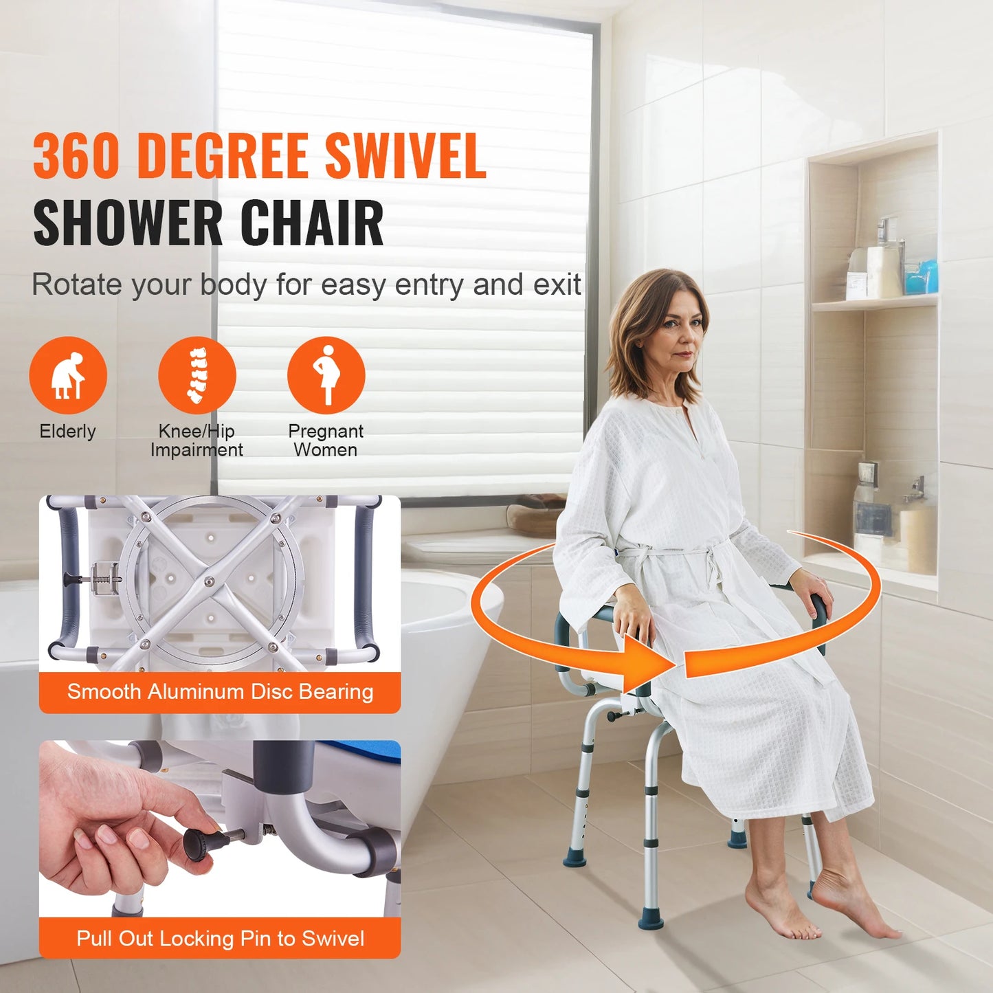 SucceBuy Swivel Shower Chair 360 Adjustable Armrest Non Slip
