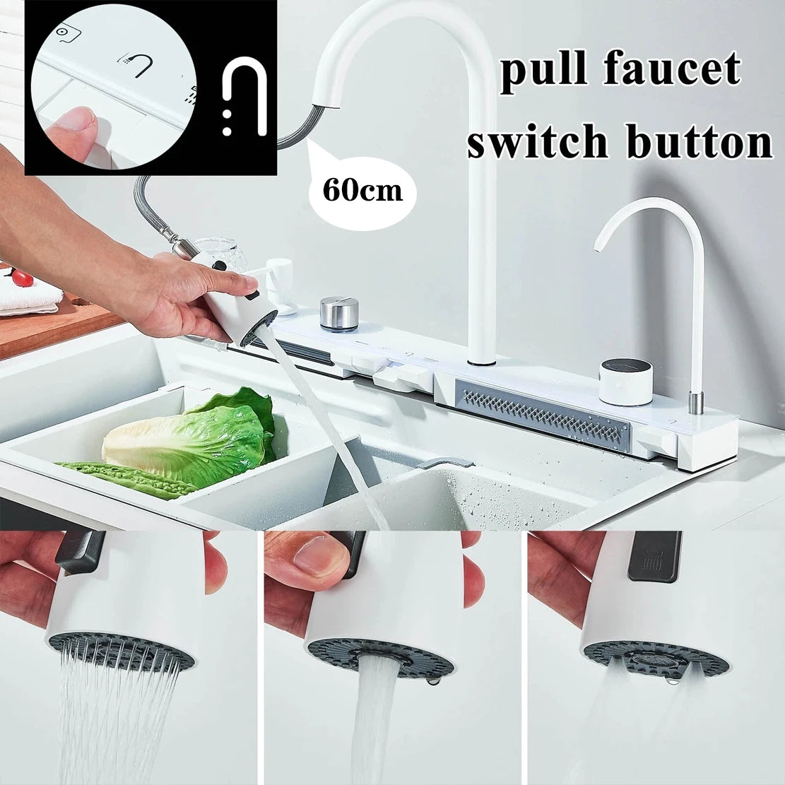 Suguword 304 Stainless Steel Waterfall Kitchen Faucet With Soap Dispenser