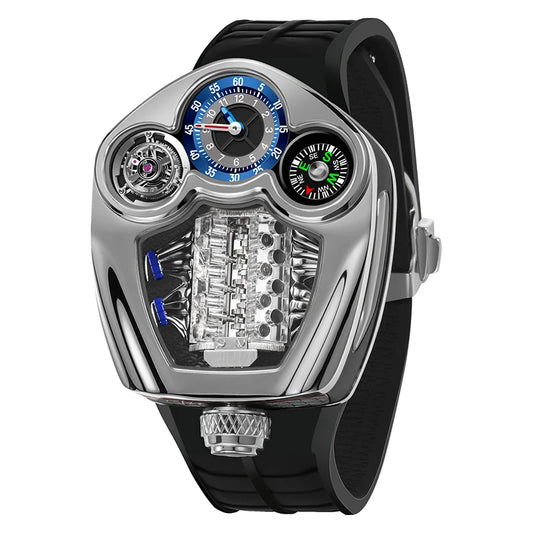 PINDU Design Men's Watch Luxury Business Compass Quartz Silicone Strap