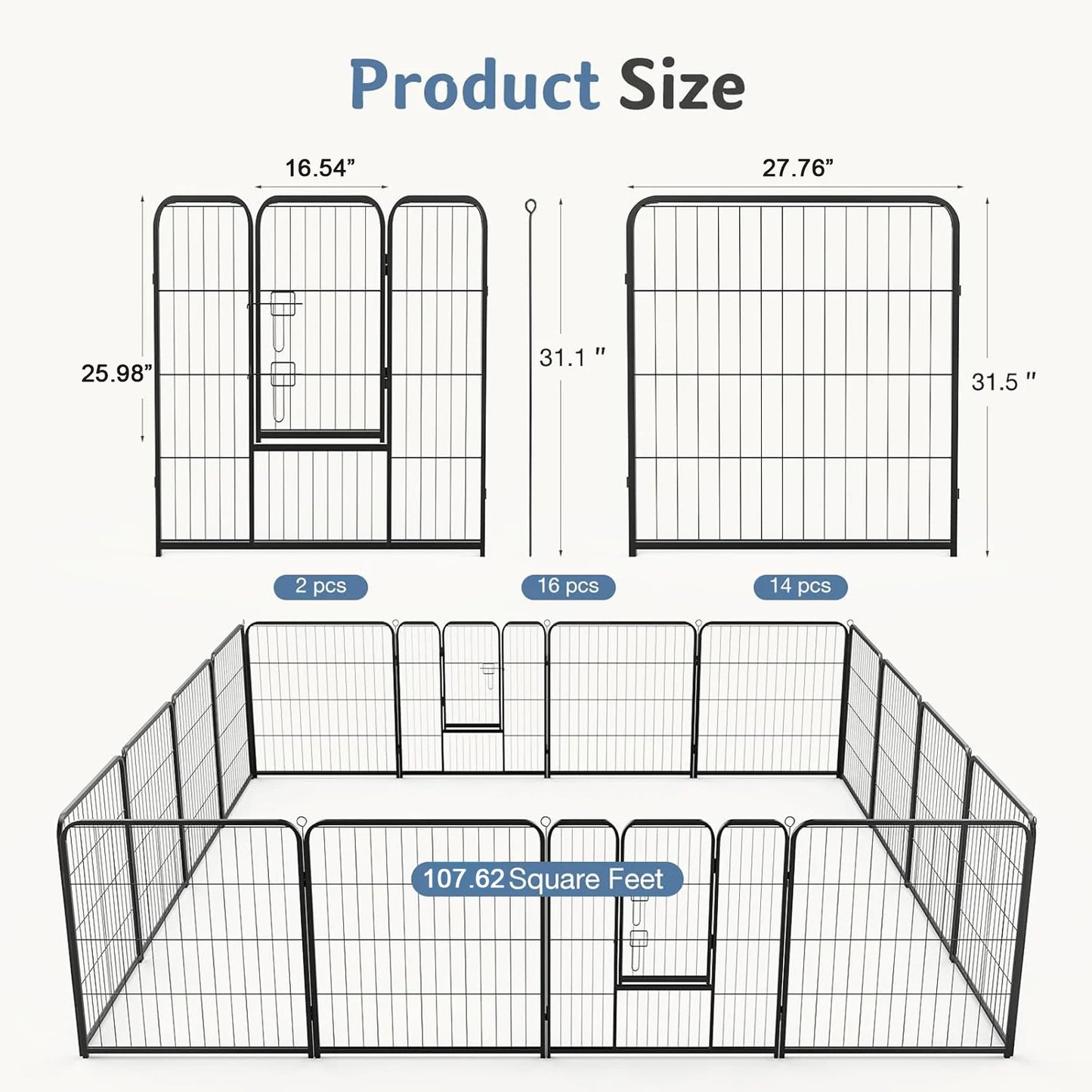 JHK Foldable Dog Playpen Metal Fence Outdoor Use Durable
