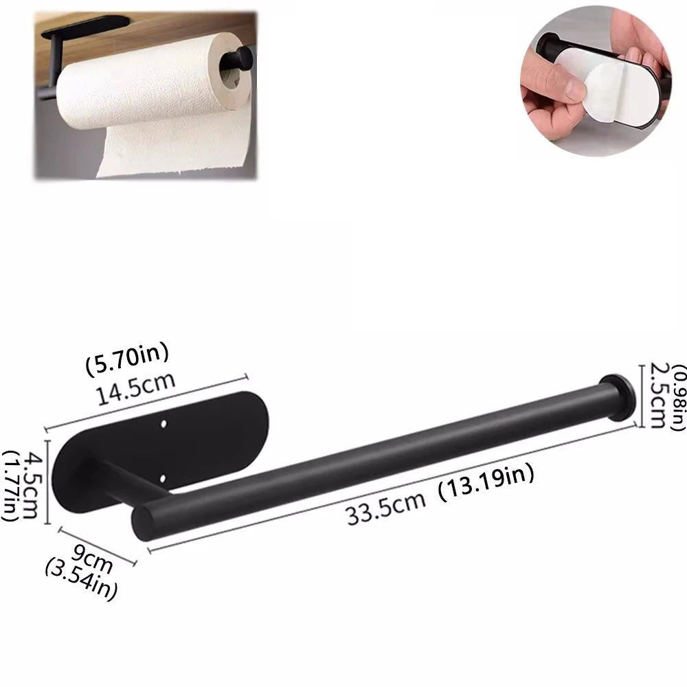 Adhesive Metal Paper Towel Holder Kitchen Bathroom Storage Rack