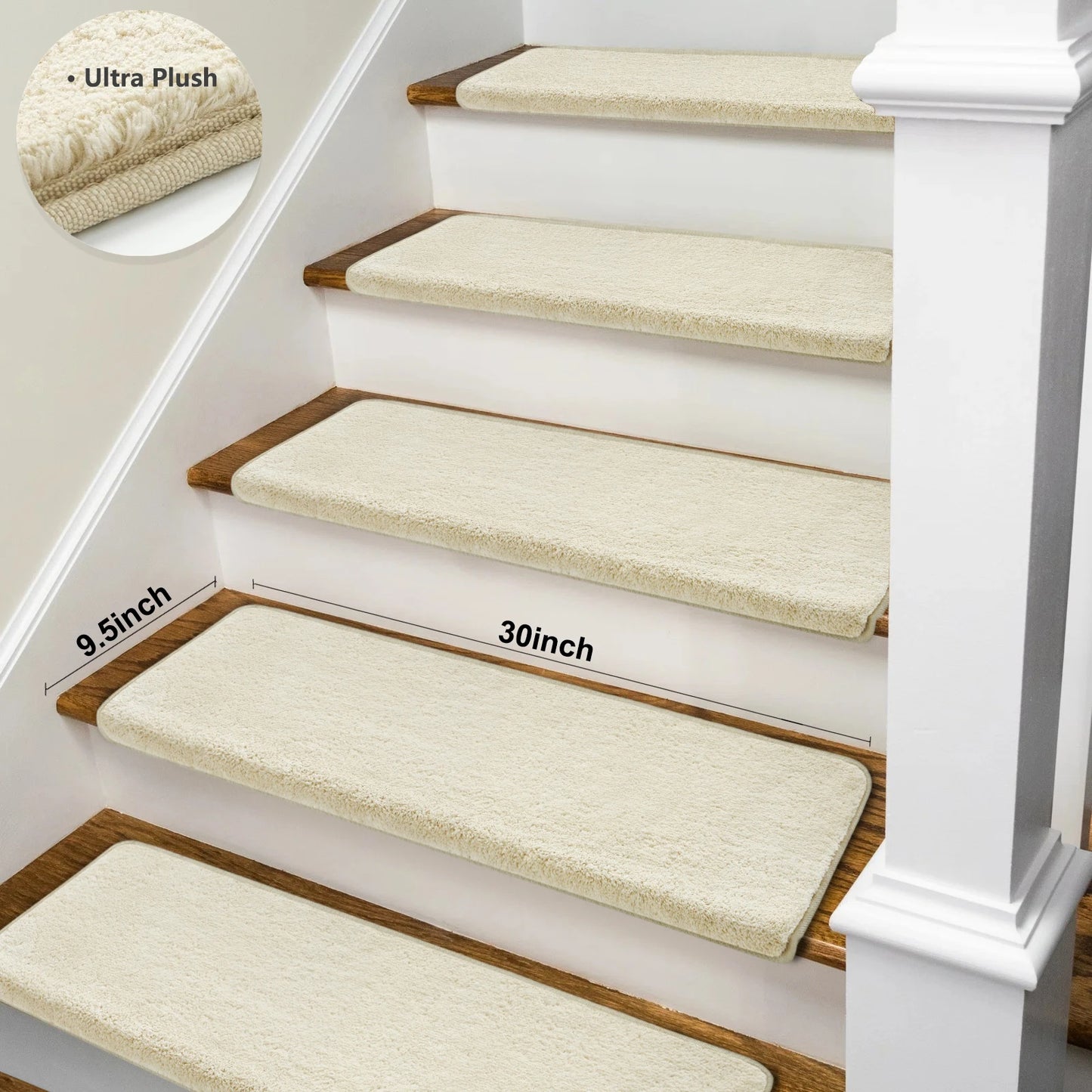 Bullnose Non Slip Stair Treads Ultra Plush Washable Self Adhesive Mats