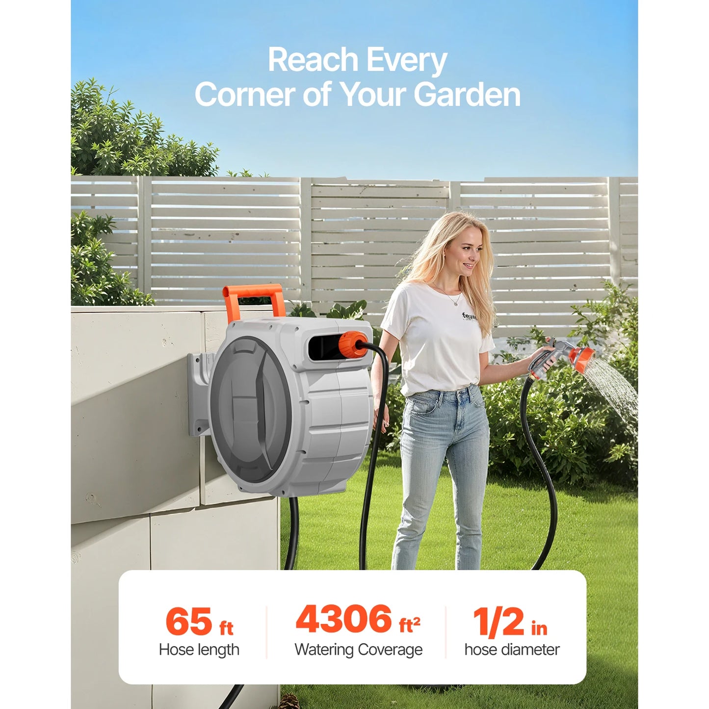 SucceBuy Retractable Garden Hose Reel 9 Pattern Nozzle Wall Mounted