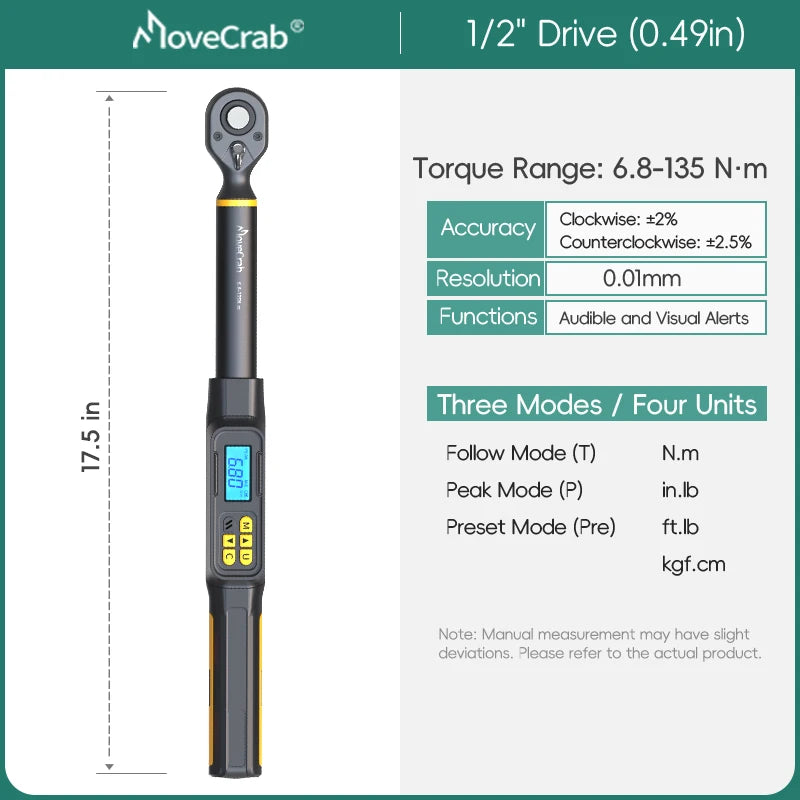 MoveCrab Digital Torque Wrench 1-340 Nm With LED Alerts