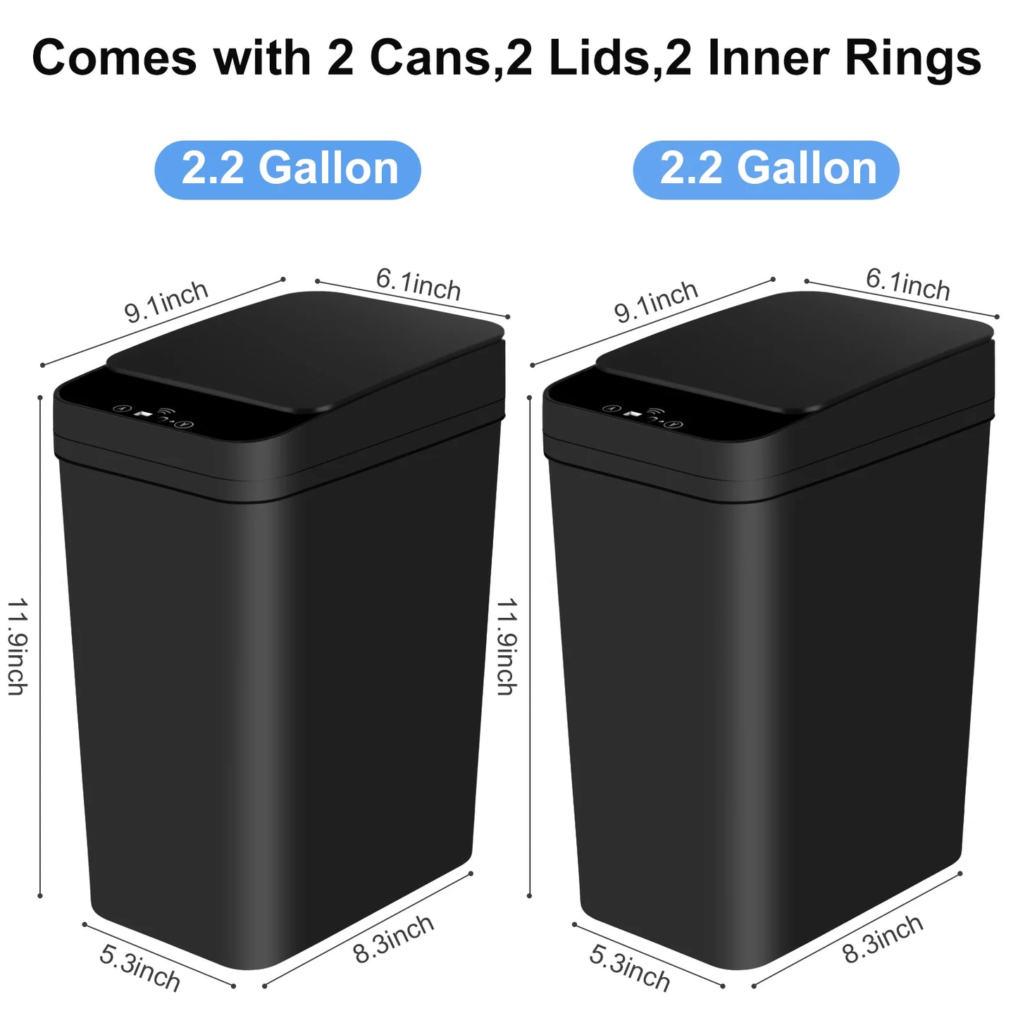 Two Pack Slim Touchless Motion Sensor Trash Cans for Office