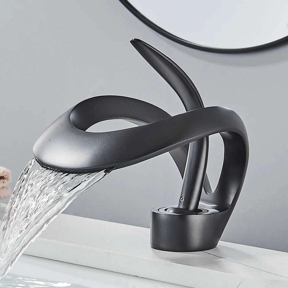 Rozin Waterfall Basin Faucet Bathroom Deck Mount Hot Cold Mixer Tap