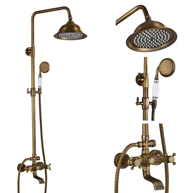 Suguword Shower Faucet Set With Rainfall Head Handshower Wall Mount