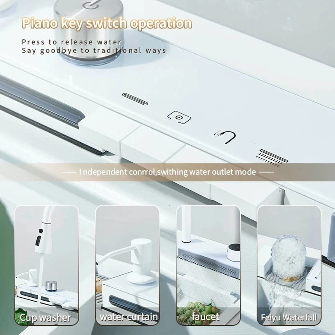 Suguword 304 Stainless Steel Waterfall Kitchen Faucet With Soap Dispenser