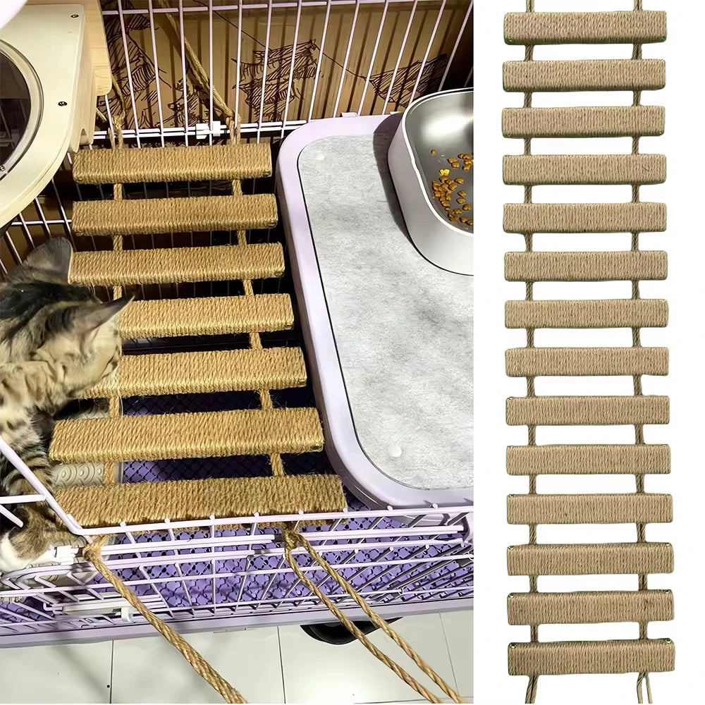 Wooden Sisal Rope Cat Bridge And Climbing Ladder Scratcher