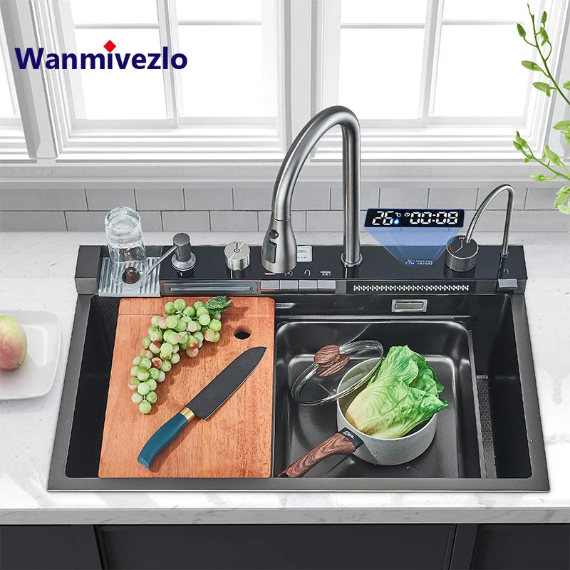 Stainless Steel Kitchen Faucet Set With Rainfall Spout And Sprayer